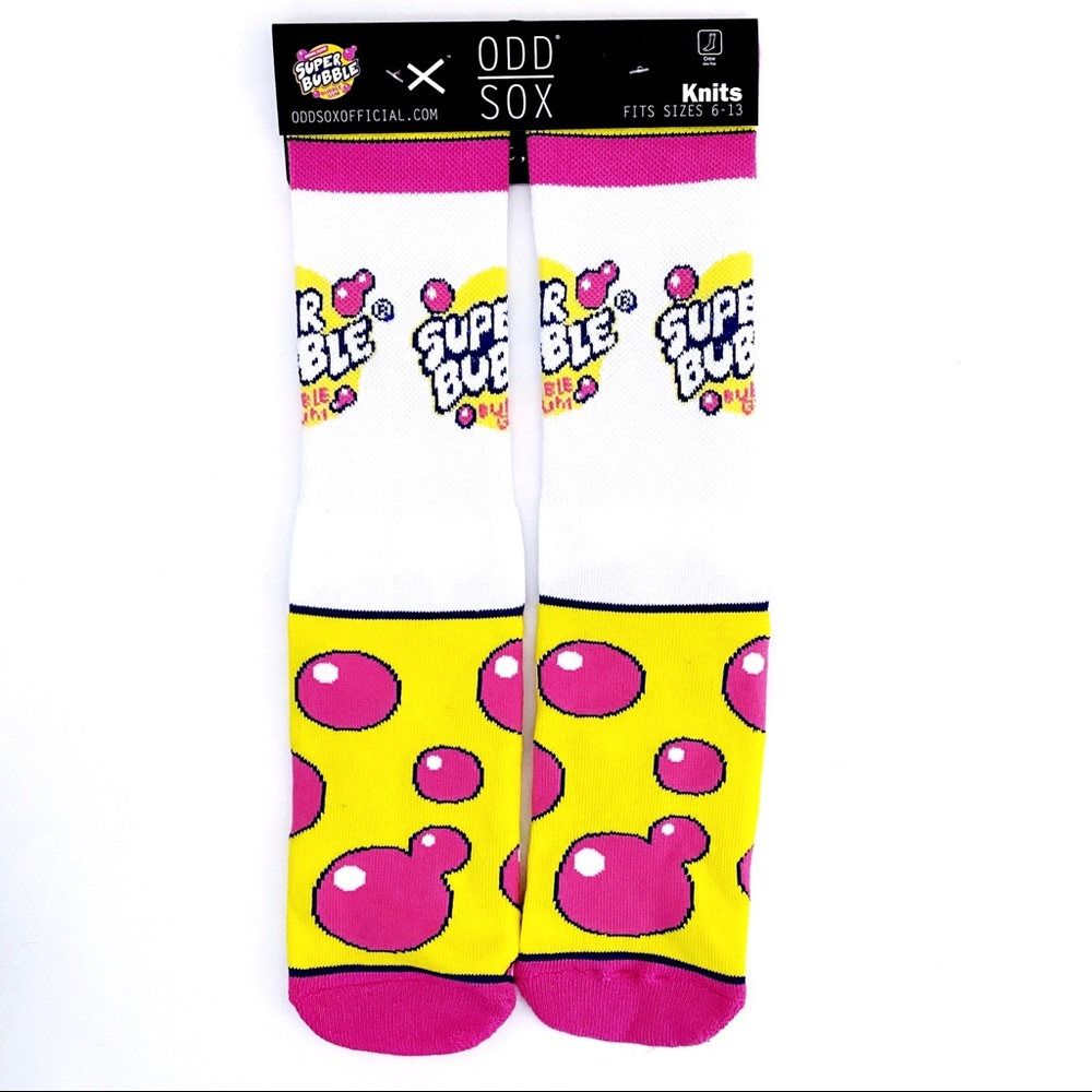 Odd Sox Super Bubble Gum Crew Socks Mens Womens Pink White Fun Novelty Gift